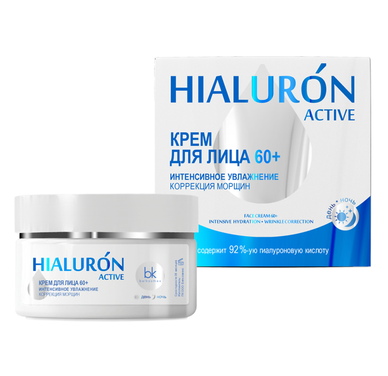Face Cream 60+ Intensive Moisturizing & Wrinkle Correction Hialuron Active BelKosmeX | Belcosmet