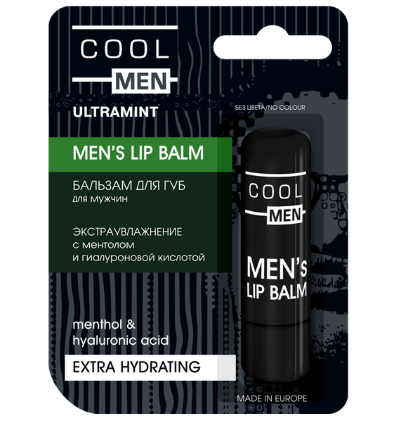 Lip Balm Extra Hydrating Ultramint Menthol and Hyaluronic Acid Cool Men