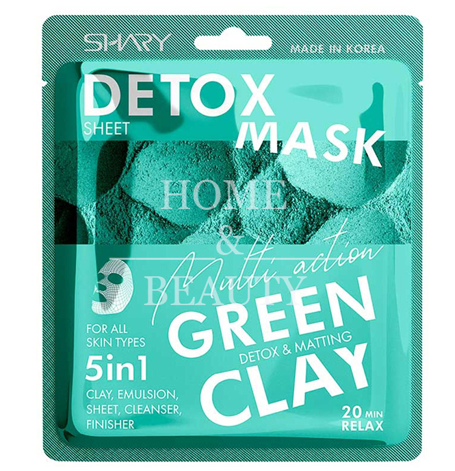 Detox and Matting Sheet Face Mask Green Clay 5 in 1 Korean Shary - Belcosmet