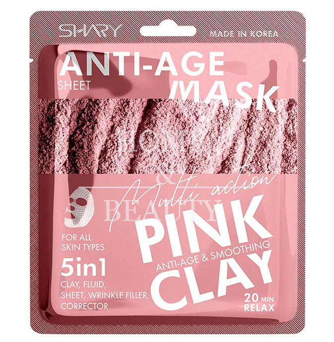 Anti Age and Smoothing Sheet Face Mask Pink Clay 5 in 1 Korean Shary - Belcosmet