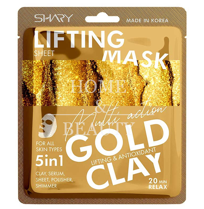 Lifting and Antioxidant Sheet Face Mask Gold Clay 5 in 1 Korean Shary - Belcosmet