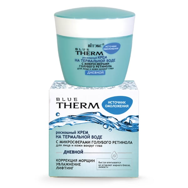 Luxurious Day Cream on Thermal Water with Microspheres of Blue Retinol for Face and Eyes Blue Therm Belita | Belcosmet